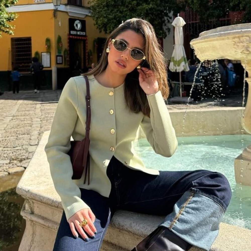 Zara Light Sage Green Button-Up Cardigan
